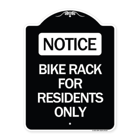Signmission Bike Rack for Residents Only Heavy-Gauge Aluminum Architectural Sign, 24" x 18", BW-1824-24307 A-DES-BW-1824-24307